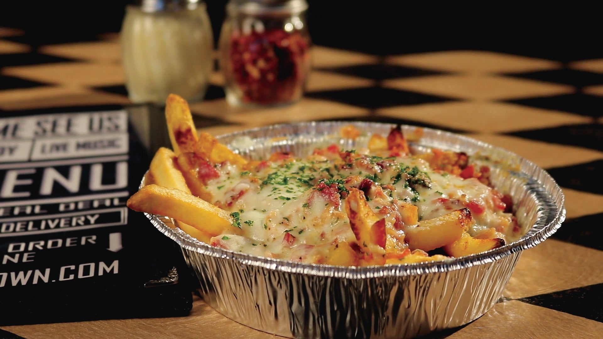 Cheesy alfredo bacon fries Appetizer Mesquite St. Pizza And Pasta Company